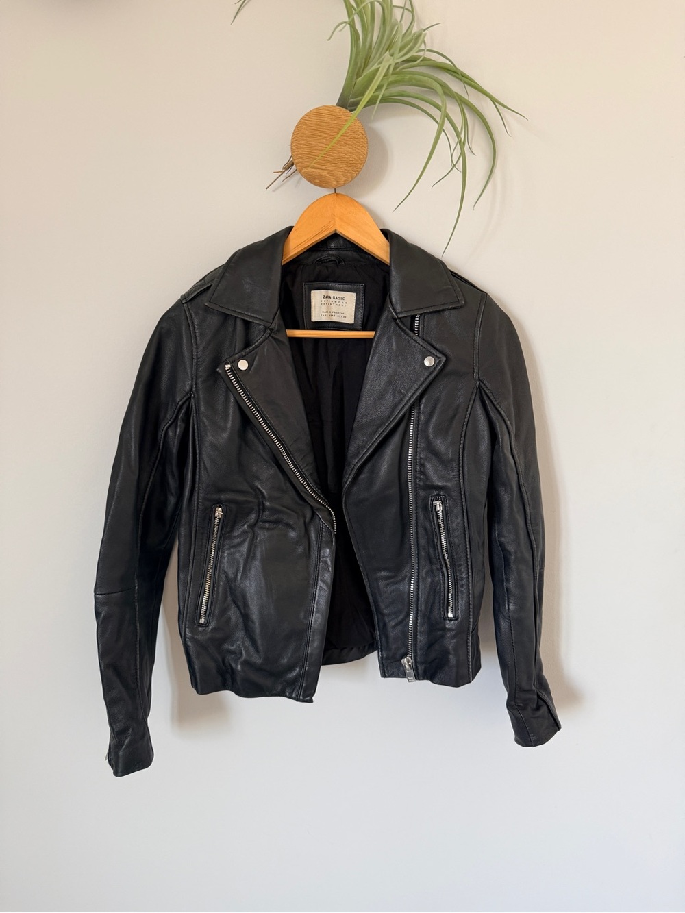 Zara Black Leather Biker Jacket with Silver Hardware